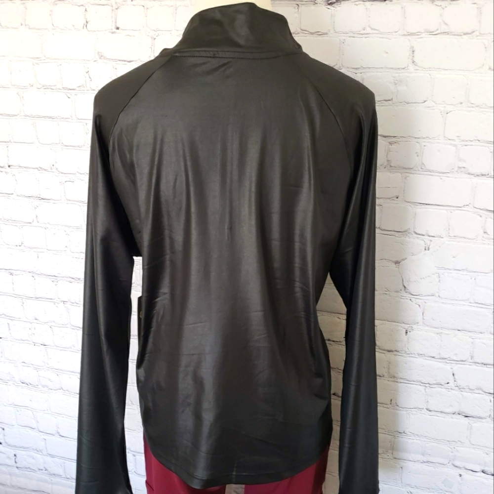 STRETCH THE RULES Long Sleeve Zipper Black Active T-Shirt--NWT--L - Picture 4 of 9